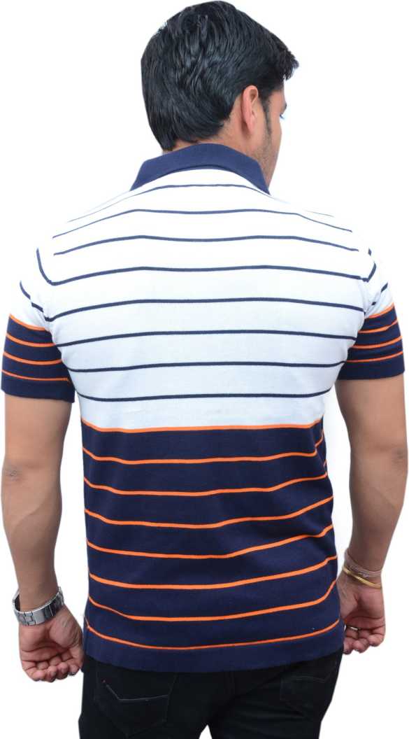 Men Striped Polo Collar Cotton T-shirt