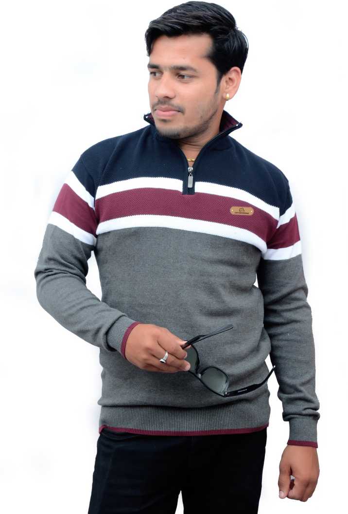 Men Self Design High Neck Cotton Blend Multicolor T-Shirt