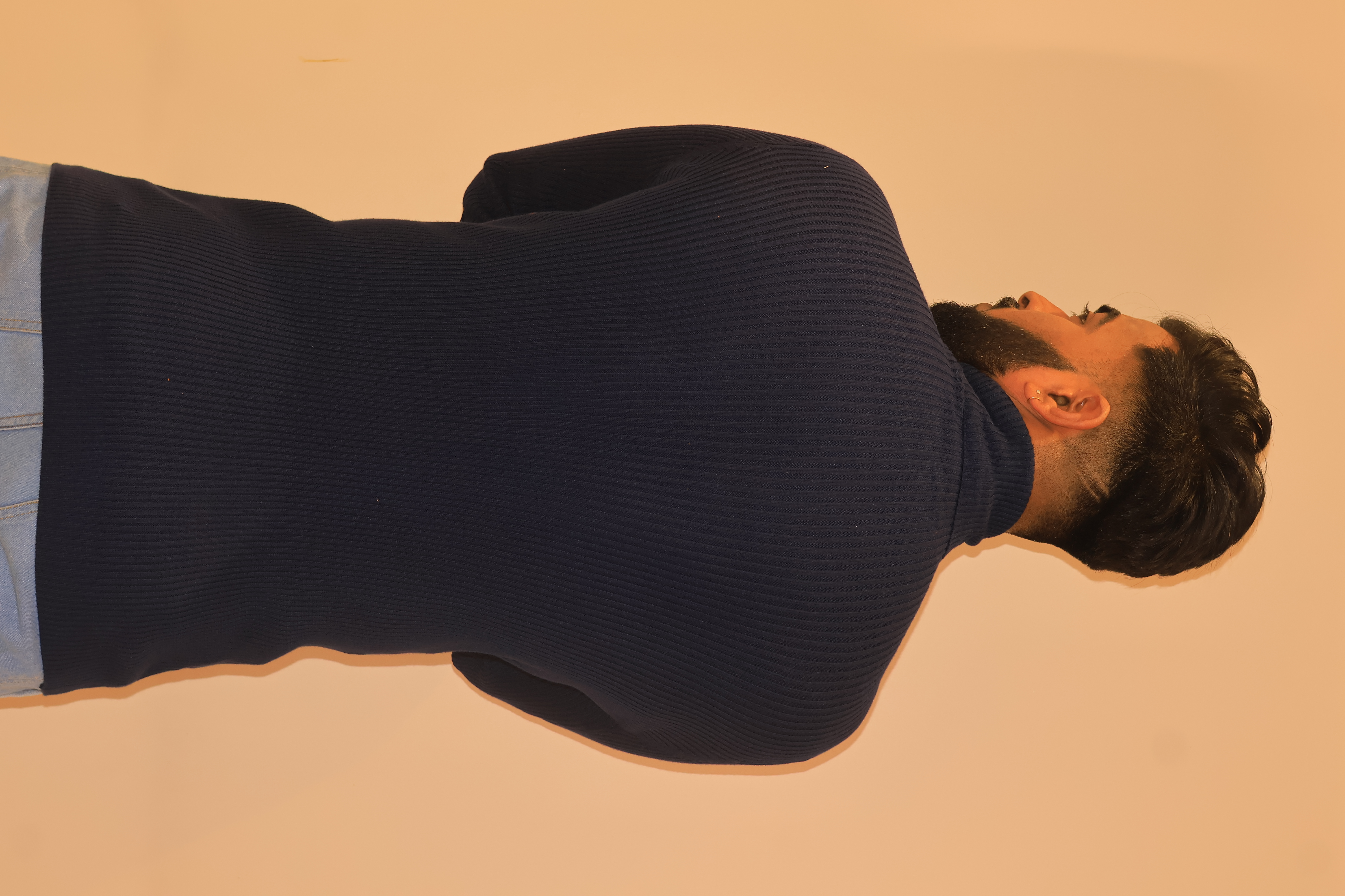 Men Striped Turtle Neck Dark Blue Sweater