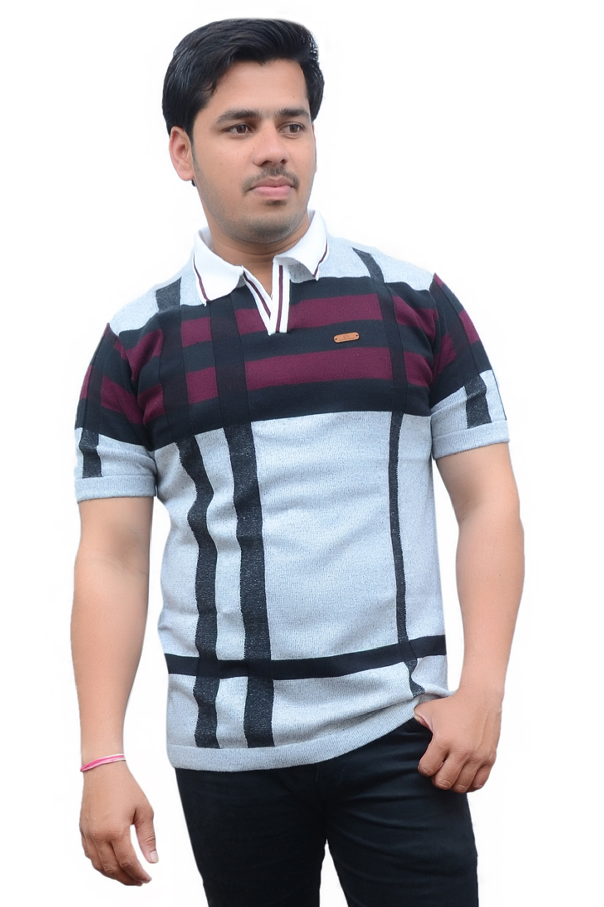 Men Self Design Polo Neck Cotton Blend Multicolor T-Shirt