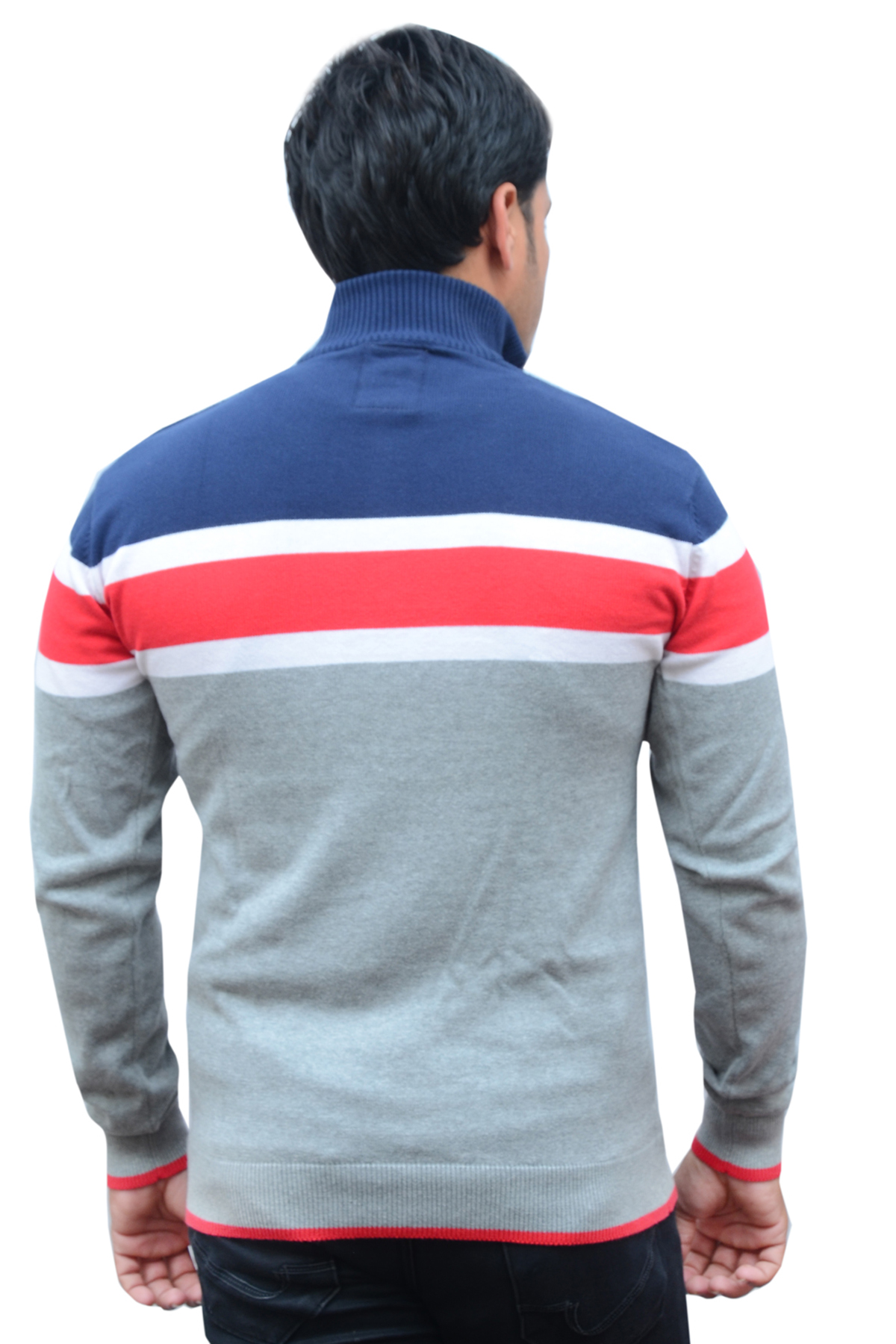 Men Striped Regular Fit High-Neck T-Shirt