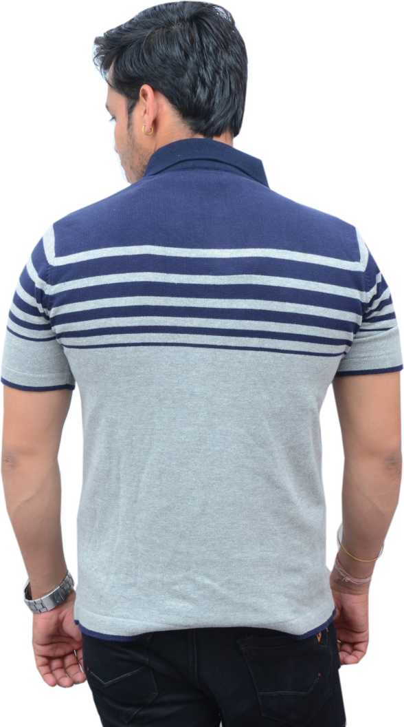 Men Striped Polo Collar Cotton T-shirt