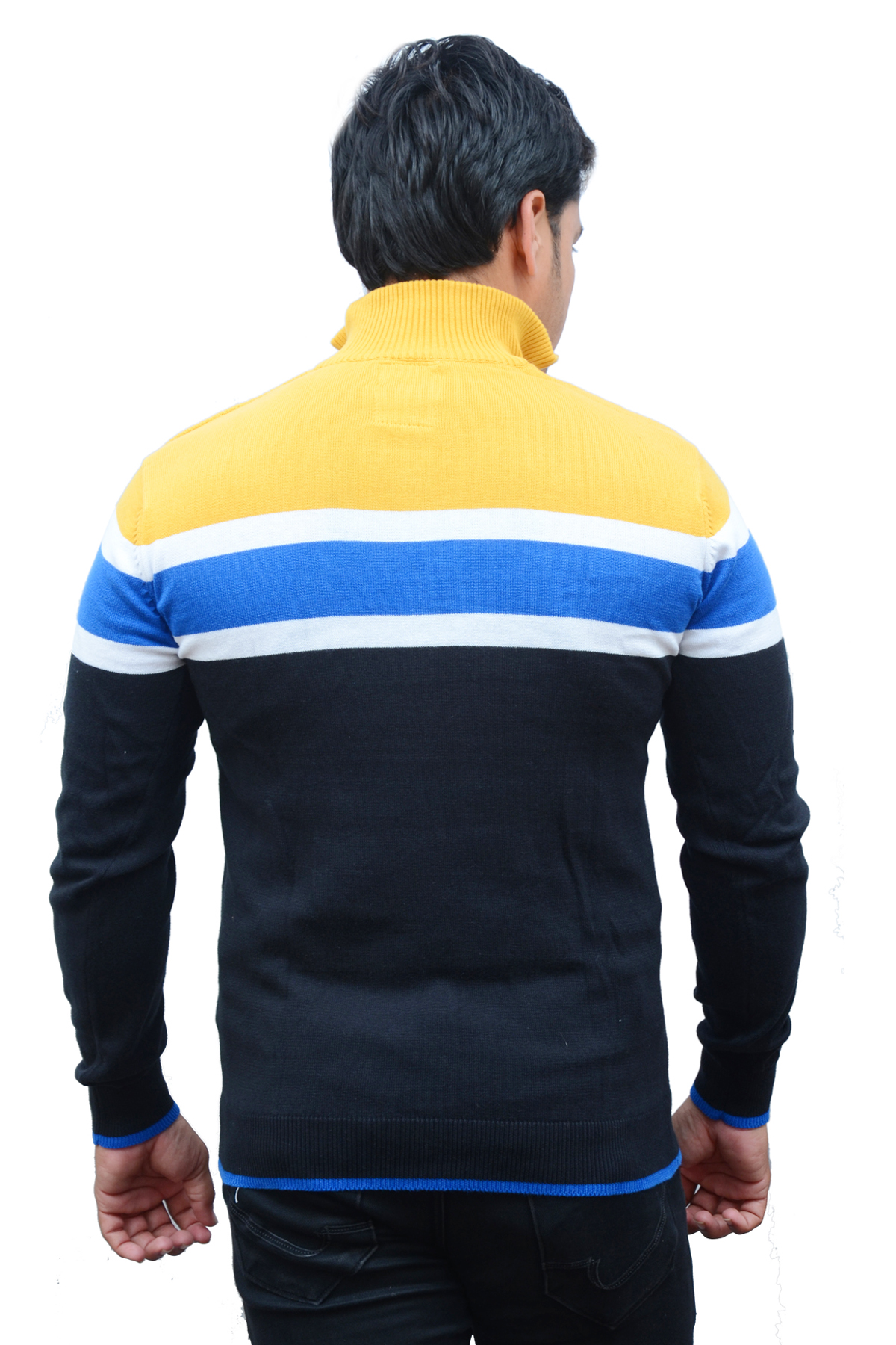 Men Self Design High Neck Cotton Blend Multicolor T-Shirt