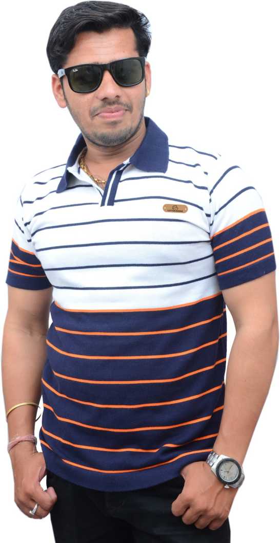 Men Striped Polo Collar Cotton T-shirt