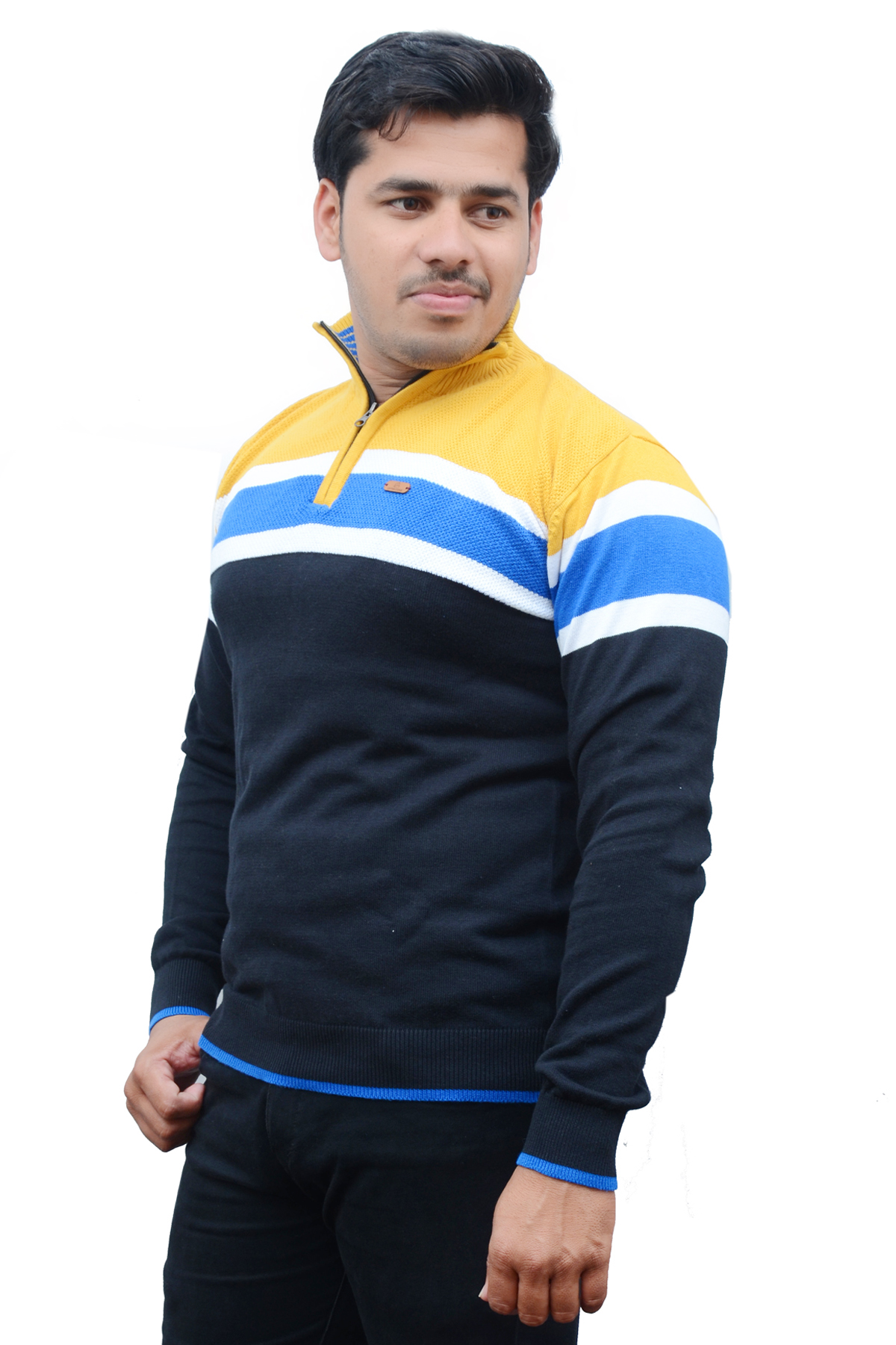 Men Self Design High Neck Cotton Blend Multicolor T-Shirt
