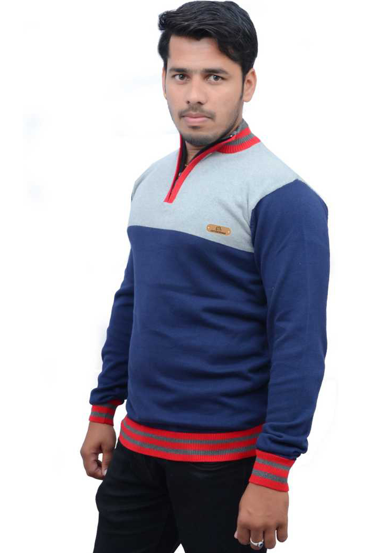 Men Self Design High Neck Cotton Blend Multicolor T-Shirt