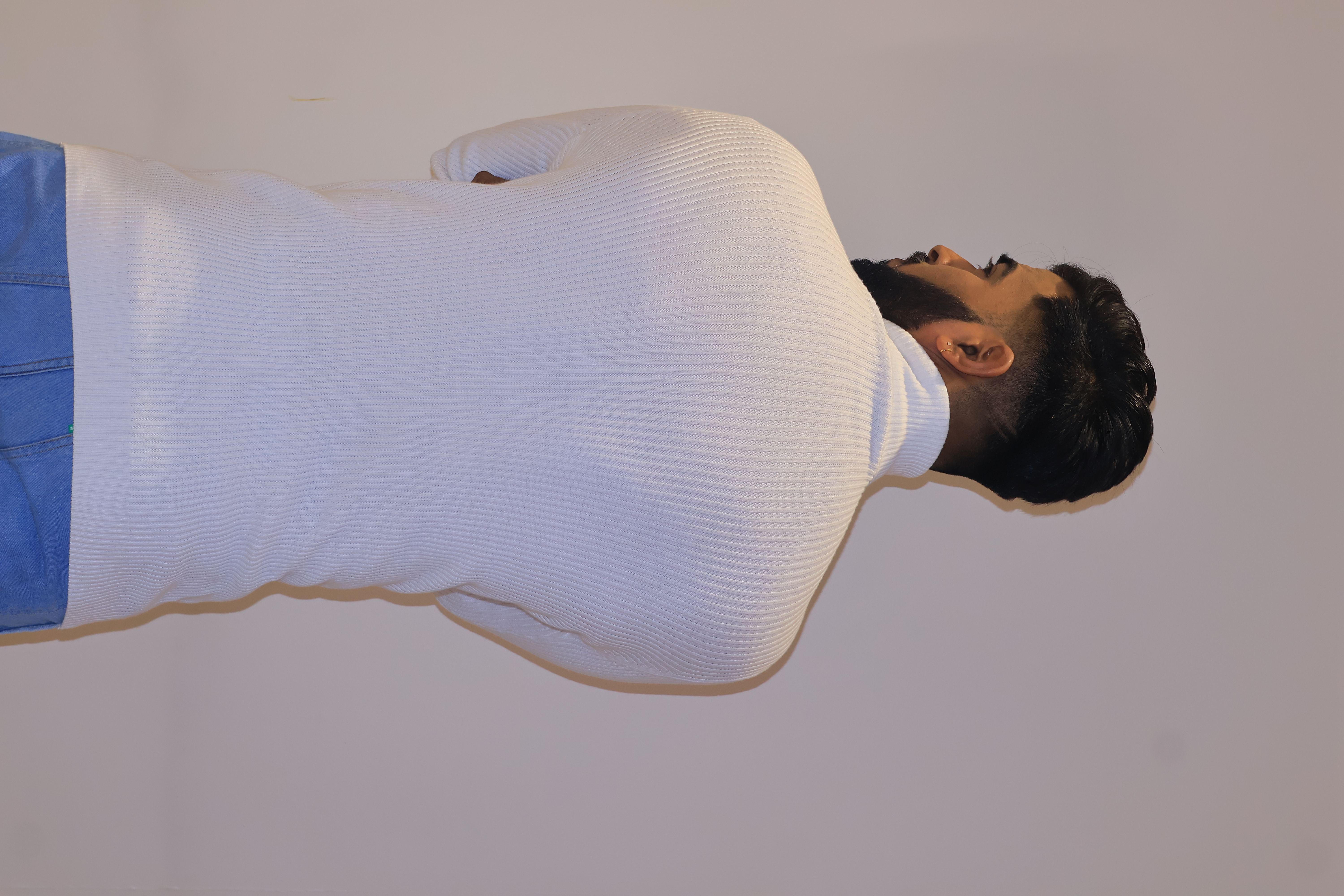 Men Striped Turtle Neck Cotton Blend White T-Shirt